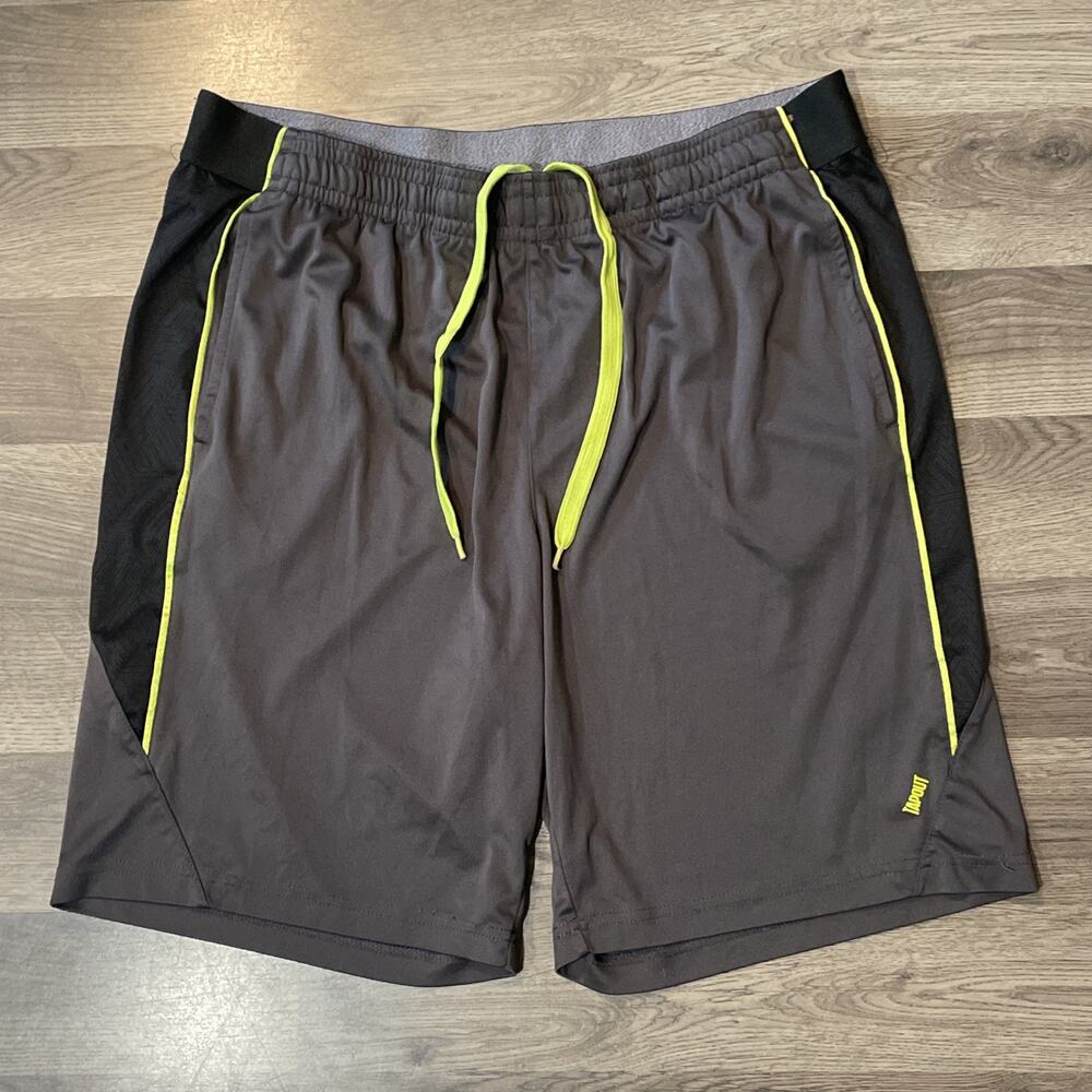 Tapout Men’s Athletic Shorts Large Gray Black Neon Yellow Green MMA Training Gym